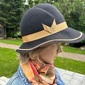 Anita Pineault classic black tan cloche hat